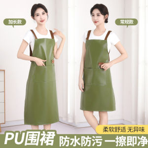 Leather Apron Knee-Length Waterproof Oil-Resistant Kitchen PU Coat Home Use Fishery Overcoat Waist Apron with Logo Printing