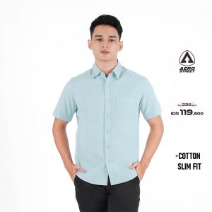Aerostreet Kemeja Cotton Pendek Parker Light Blue Polos Cerah QBBAA