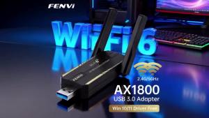Fenvi | WiFi 6 USB 3.0 Adapter AX1800 Dual Band 2.4G/5GHz 1800Mbps Wireless Network Card USB WPA3 for Windows 11/10 Desktop Laptop PC