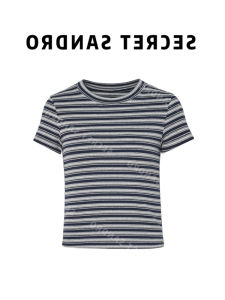 เสื้อยืดลายทางย้อนยุคสไตล์อเมริกัน Oajer เสื้อยืดแขนสั้นผู้หญิงฤดูร้อนทรงสลิมฟิต ผ้าโพลีเอสเตอร์ ปกติ