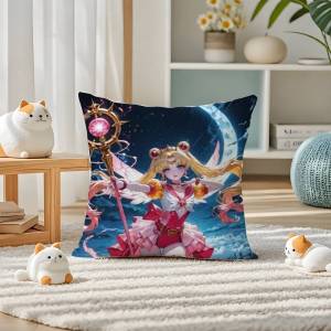 Bandai | Sailor Moon Sailor Neptune Anime Plush Pillow Cover Soft Short Plush Cushion Cover For Sofa Bedroom Home Decor Gift Decoration