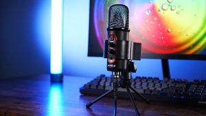 JAMELO USB Condenser Microphone Gaming Mic for PC/Laptop RGB LED Light Studio Recording Microphone