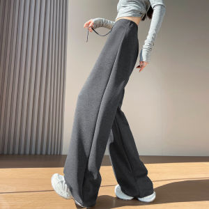 La Chapelle High Waist Wide Leg Sport Pants Womens Skinny Version Straight Cut Casual Trousers Commute Style Pure Color