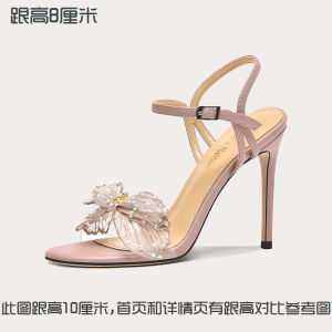 Lily Wei ฤดูร้อน รองเท้าแตะสีชมพูใหม่ปมผีเสื้อรองเท้าส้นสูงอ่อนโยน ผู้หญิง ขนาดเล็ก 31 32 33 ทันสมัย รายละเอียดเพชรตัดต่ํา