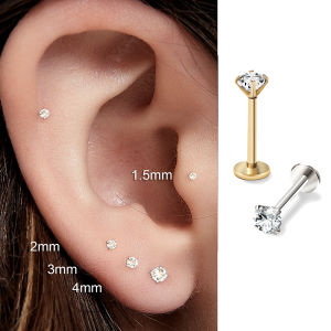 2/8PCS Stainless Steel Eearring Nose Stud Cartilage Piercing Jewelry Helix Tragus Lip Flat Back Tiny Earrings for Women 18G