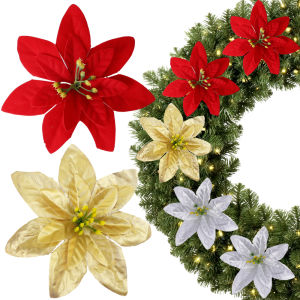 3/5Pcs 14cm Artificial Christmas Flowers Ornaments Xmas Tree Pendant Simulation Velvet Cloth Flower Home Decor