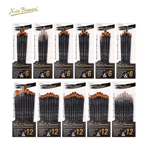 6pcs/12pcs Wood Handle Paint Brush Set Oil Painting Artist Nylon Brush