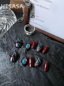 เล็บแต่งตัวด้วยมือ HESASA Pure INS Style Hand-Painted Nail Art สีแดง on Call ให้ความสว่างใส ทำด้วยมือ แผ่นเล็บสวมใส่