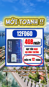 SIM MobiFone 4G 12FD60 Tặng 4GB/Ngày – 120GB/Tháng – Dùng Trọn Gói 12 Tháng Không Mất Phí Gia Hạn Từng Tháng | FREESHIP - CHƯA KÍCH HOẠT