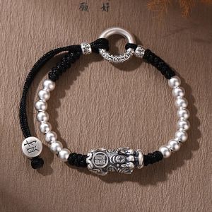 Pure Silver 999 Xi Wang Bracelet for Men And Women Chinese Zodiac Year Lock Rope Bracelet Ethnic Style Fashion Jewelry
