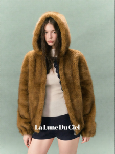 La lune Du ciel | Áo Khoác Lông Phong Cách Thư Giãn Hồi Cổ Môi Trường