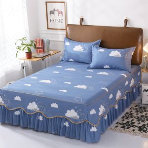 New Bed Skirts Set Elastic Super SIngle Queen King Size Bedsheet with Skirt Dust Ruffle Easy Fit Pillowcase