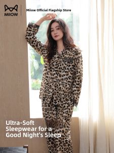 MiiOW | Leopard Patterned Cotton Pajama Set Lacy Edges For Women Spring Autumn