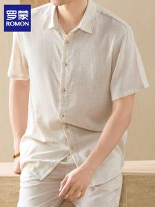 ROMON | Vintage Breathable Linen Short Sleeve Shirt Men