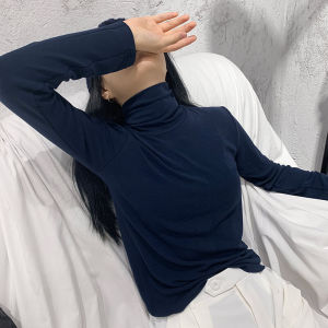 เสื้อยืดคอกลมแขนยาวทรงสลิมฟิตสำหรับผู้หญิง เสื้อชั้นในถักยืดหยุ่นสูง เสื้อผ้าทำงานฤดูใบไม้ร่วงและฤดูหนาว เสื้อผ้าทำงานแบบลำลอง