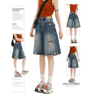 MZVZ | Retro Ripped Baggy Overalls Denim Capris