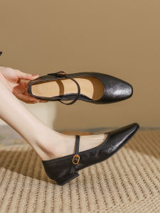 Giày Đế Bằng Mũi Vuông Da Thật Mary Janes Cổ Điển Cho Nữ Giày Đơn Đơn Giản Có Khóa Một Từ Gót Trung Bình