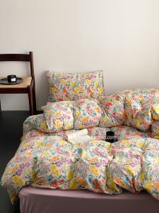 Springtime Floral Cotton Knitted Bedding Set 4pcs Retro Oil Painting Style A-Class Skin-friendly Pure Cotton Small Flowers