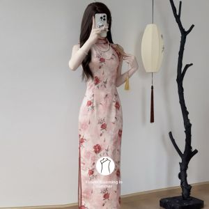 Red Rose New Style Modified Sleeveless Cheongsam