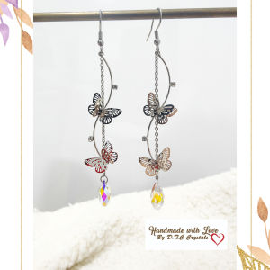 [D.T.C Crystals] Dangling Butterfly with Swarovski Teardrop Earrings (E2022110)