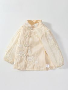 Girls Long Sleeve Shirt Autumn Fashionable Childrens Clothing Polyester Fabric Chinese Style Baby Toddler Trendy Top