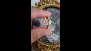 3 แหวนเงิน S925 ชูบทอง 18K Zircon Pink 1 CT สไตล์วินเทจ ย้อนยุค