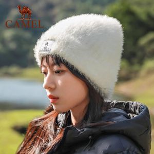 Cameljeans mũ ấm dày lạnh lông lông chồn giả Mũ len dệt kim mùa đông sang trọng cho nữ