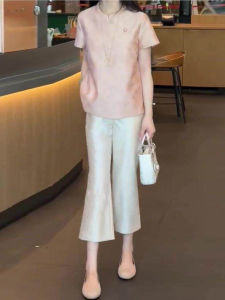 Fashion French Style Chinese Wind Satin Wide Leg Pants Suit