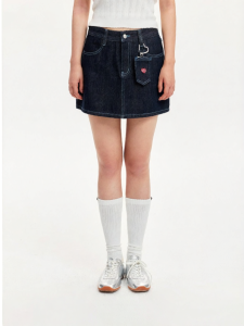 Valentines Special Heart Loop Pocket Embroidered Denim Skirt