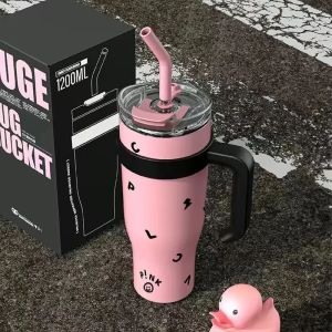 Bình Giữ Nhiệt Chân Không Bằng Thép Không Gỉ 1200ML Dung Tích Lớn Bình Nước Cốc Có Ống Hút Dùng Cho Du Lịch Ngoài Trời Thân Thiện Với Môi Trường