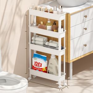 Narrow Gap Bathroom Shelf Clear Beauty Floor Standing Storage Rack Plastic Material 3 Layers Bathroom Organizer Toilet Paper Holder