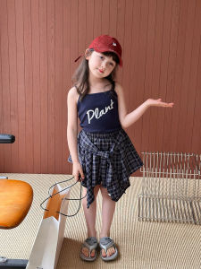 Childrens Summer Cool Feeling Casual Letter Print Camisole Vest Baby Girls Loose Fit Sleeveless Top Korean Style