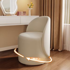 Luxurious Rotatable Makeup Chair Womens Bedroom Vanity Bench Backrest Included Quality Wood Material Leather Finish