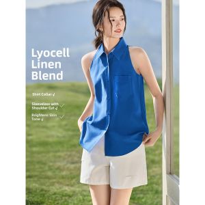 MOHANYIMEI | Light and Breathable Flax Linen Blend Sleeveless French Shoulder Shaping Summer New Style Shirt