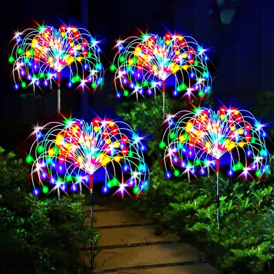 4 Đèn Năng Lượng Mặt Trời Hình Pháo Hoa Ngoài Trời Chống Nước LED Đèn Sân Vườn 8 Chế Độ Chiếu Sáng Tự Làm Hình Dạng Dây Đồng Cho Sân Con Đường Đám Cưới