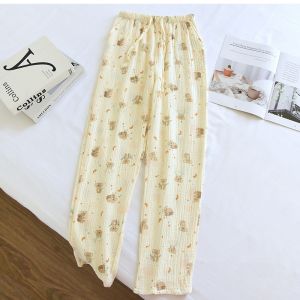 Floral Print Cotton Pajama Pants Womens Loose Fit Summer Thin Home Leisure Trousers Breathable Comfortable Sleepwear