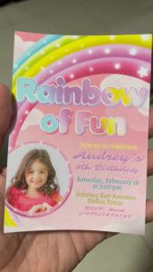Rainbow Birthday Invitation Card with Envelope - Colorful Magical day Invite - Pink Girl Personalized