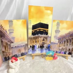 TENNESY Hiasan Dinding Aesthetic 1Set Painting Kabah Islami 60x40CM 3 Panel Wall Decor Dekorasi