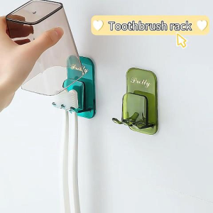 【SG Stock】Toothbrush rack toothbrush cup bathroom wall mounted punch-free 牙刷置物架刷牙杯卫生间壁挂式免打孔