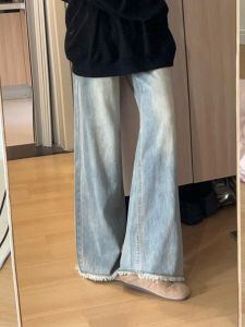 Retro High เอว ขาตรงเรียว เดนิม กางเกงยีนส์ ผู้หญิง ฤดูร้อน New American High Street หลวม ขากว้างบาง กางเกงขายาว