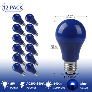 8W Blue Light LED Bulbs 640LM E27 B22 AC100-240V Decor Color Lamps for Bedroom Wedding Party Courtyard Garden Stage Decoration