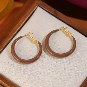 Retro Red Drip Glaze Simple Circle Earrings Womens Fashion High-End Sensation Earring Circle 2025 New Hot Light Luxury Stylish Jewelry Accessories