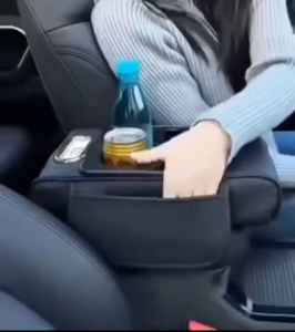 4IN1 Car Armrest Box Cushion PU Leather Pad Phone Mount Cup Holder Tissue Box Bag Storage Organizer