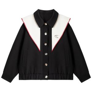 KEIKO | Embroidered Collar Black Fall Jacket