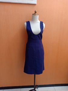 NEW with tag midi dress wanita biru tua navy RIMINI cewek M bodycon MEWAH low neck kutung