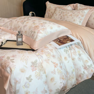 Cool Sensation Silk  Fiber Bedding Set Spring Summer Floral Country Style Four Piece Suite Luxury Smooth Comfortable