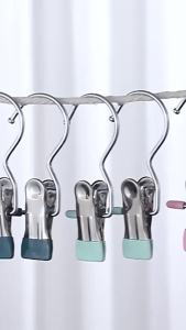 ZEO Windproof with Hook Clothes Drying Clips Clothes Drying Hanger Stainless Steel Anti-slip Clip 5pcs