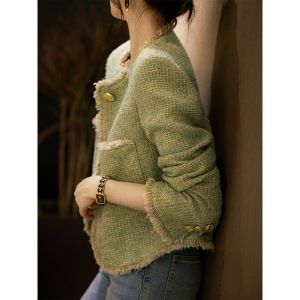 DANTING | Elegant Green Womens Blazer Coarse Tweed Jacket