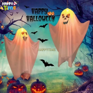 【Happy Time】LED Glowing Ghost Halloween Lights Outdoor Hanging Spooky Decorations for Haunted House Garden Party Holiday Setup Decor Easy to hang Reusable DIY Halloween Yard Decor LED Ghost
