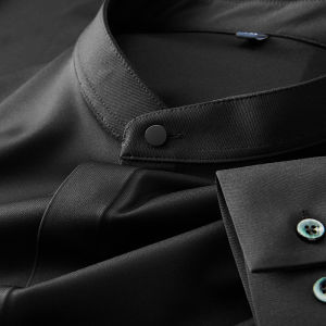 New Chinese Style Stand Collar Long Sleeve Shirt Mens Business Professional Outerwear Autumn Fashion City Youth Nylon Spandex